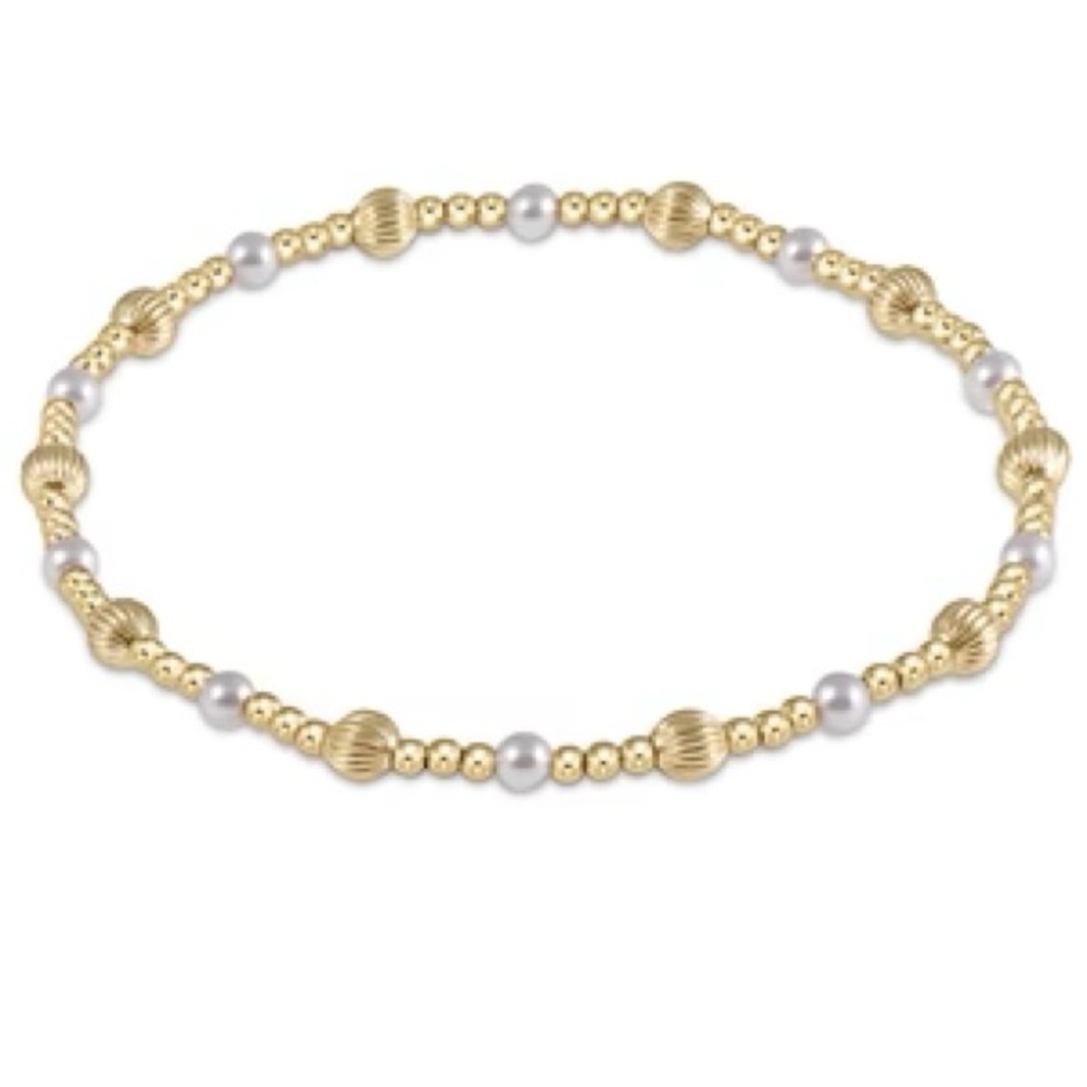 Elegant Gold and White Beaded Bracelet 6.25